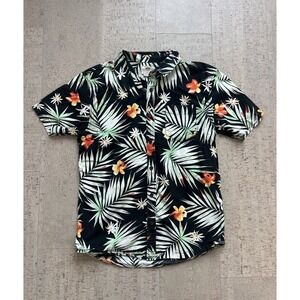 Vans Shirt Mens Small Black Floral Hawaiian Tropical Button Up Short Sleeve